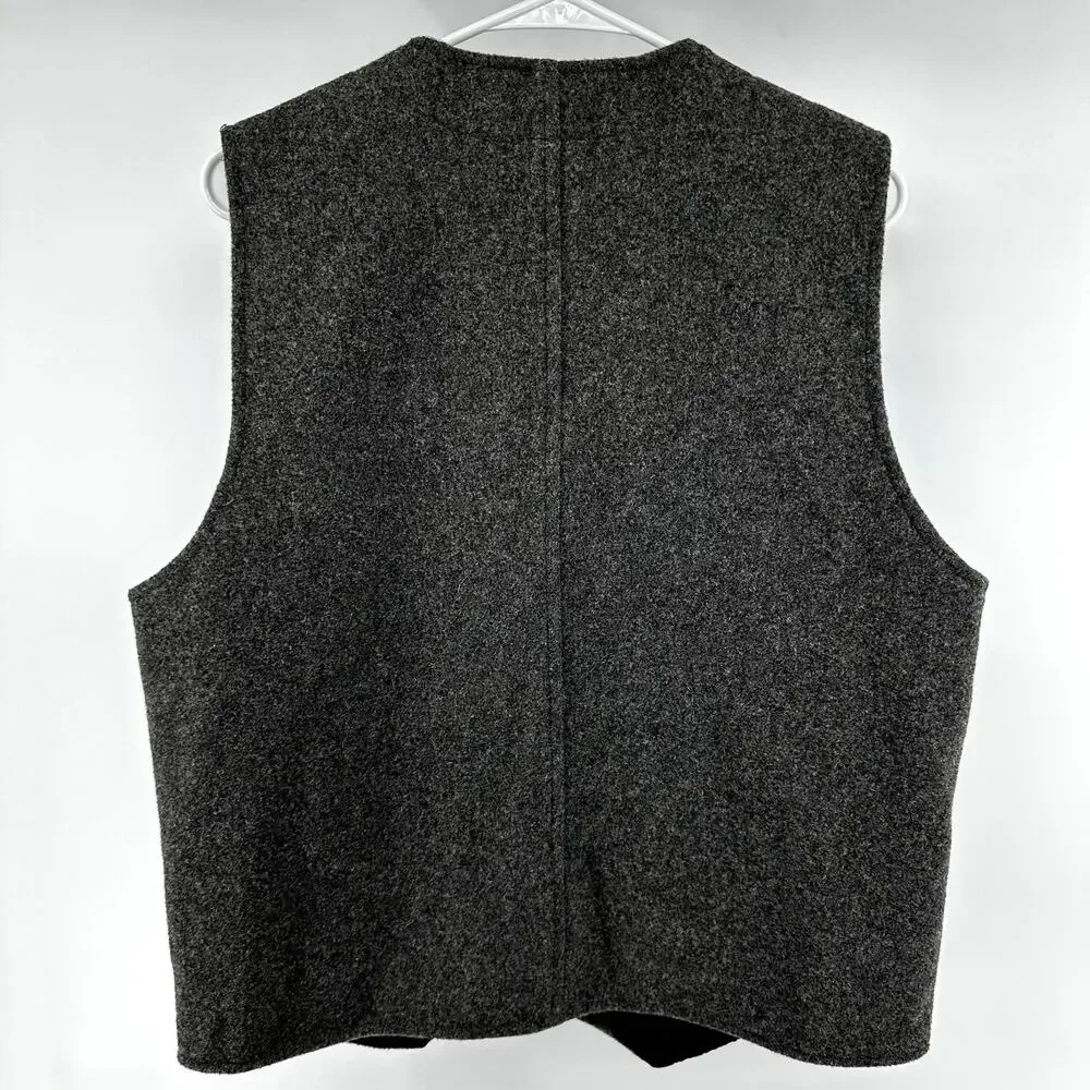 Wyoming Traders Buckaroo Vest Water Resistant Wool Collar Pocket Charcoal Gray M